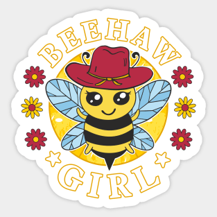 Funny Beehaw Girl Bee with Cowboy Hat Pun Sticker